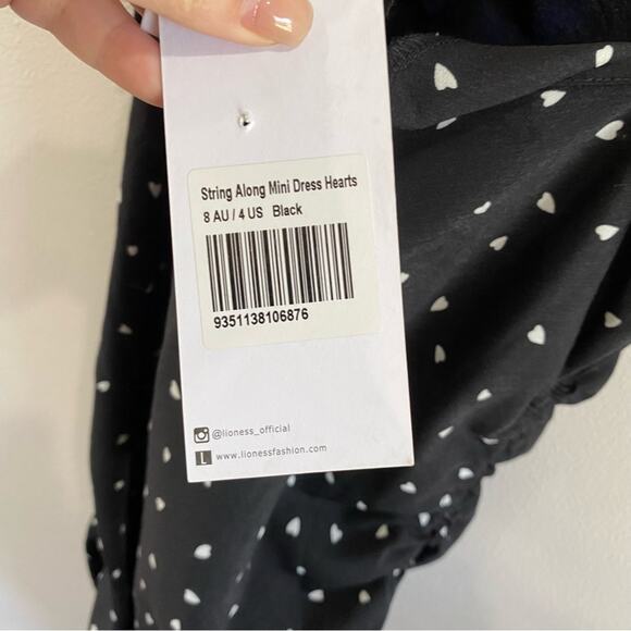 NWT Lioness String Along Mini Dress Black Heart Print Ruched Adjustable 4 - Picture 11 of 15